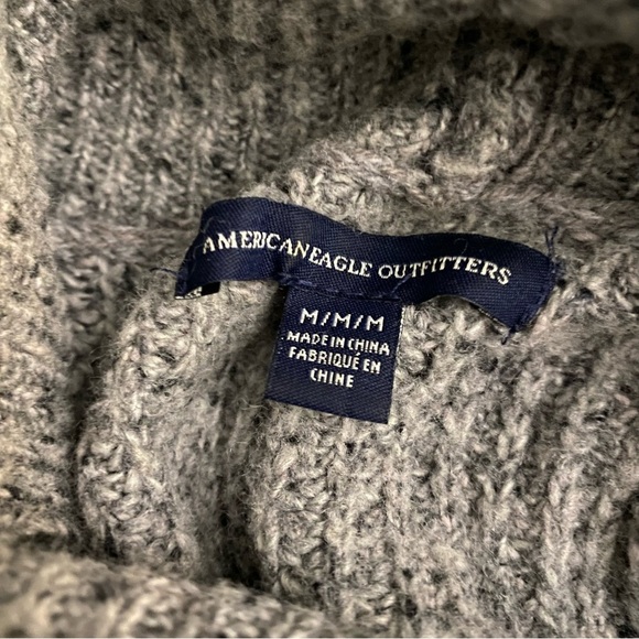 American Eagle Sweater Dress Gray Wool Blend Knit Turtleneck Long Sleeve M - Picture 3 of 8